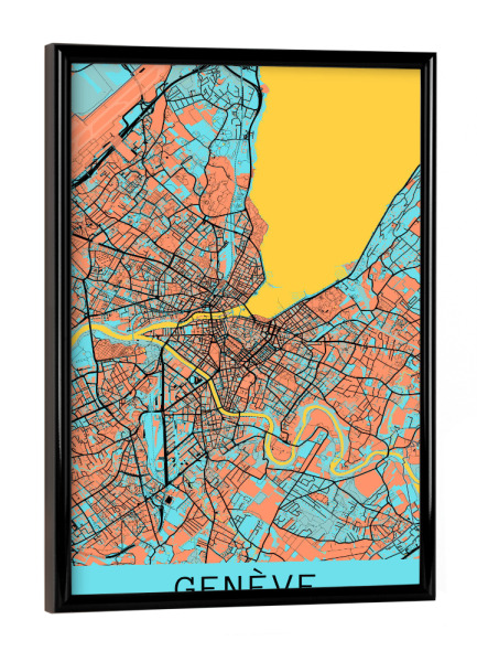 Poster mit schwarzem Rahmen "City Map Genève" artboxONE - Städte,Kartografie