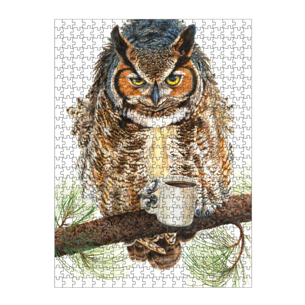 Puzzle Ravensburger "Die ganze Nacht wach" artboxONE - Tiere,Essen & Trinken,Lustig - Tiere,Vögel,Eule,Kaffee,Humor,Lustig - Bild tiere