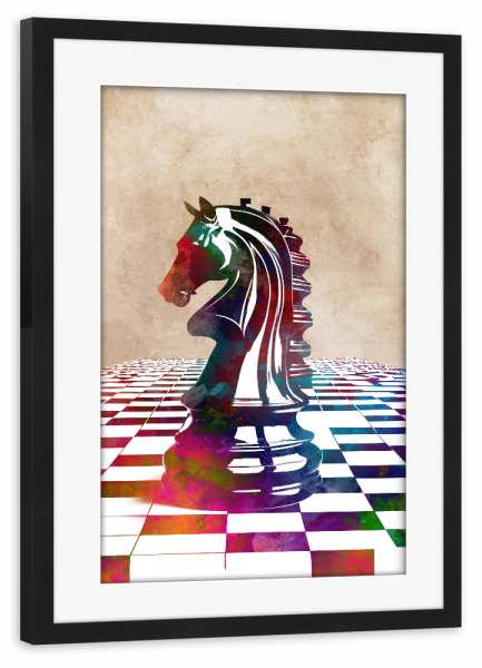 Poster mit Rahmen schwarz "Schachsportkunst B" artboxONE - Sport,Sport / Motivation - Schach,Schachbrett,Schachbrettmuster,Grafik,Spiel,Sport,Sport