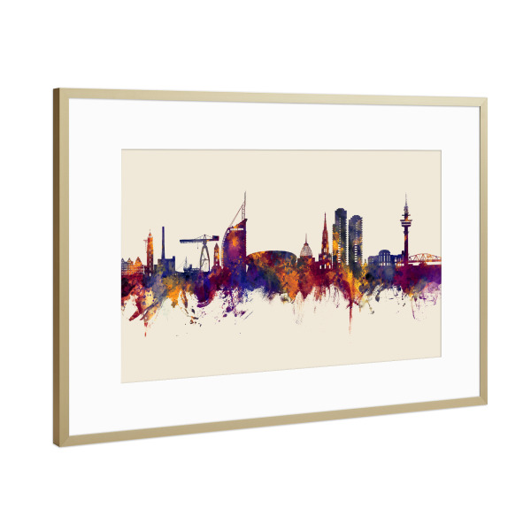 Poster mit Rahmen Gold "Bremerhavener Skyline Herbst" artboxONE - Städte