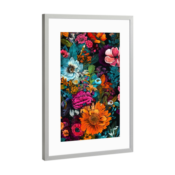 Poster mit Rahmen Silber "Blumen und Blätter A" artboxONE - Natur,Floral - Natur,Blumen,Blumen,Botanisch,Blätter,Blatt,Blumen