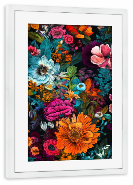 Poster mit Rahmen weiß "Blumen und Blätter A" artboxONE - Natur,Floral - Natur,Blumen,Blumen,Botanisch,Blätter,Blatt,Blumen