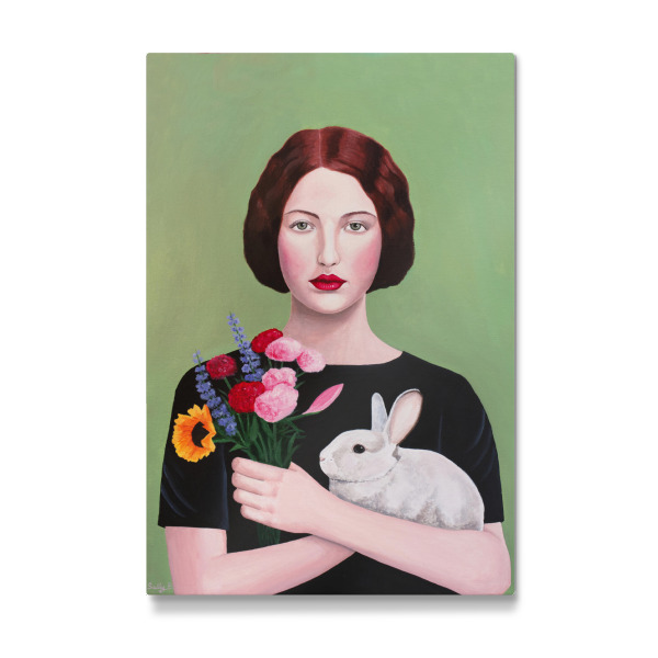 Galerie-Print "Frau mit Kaninchen und Blumen" 30x20 cm artboxONE