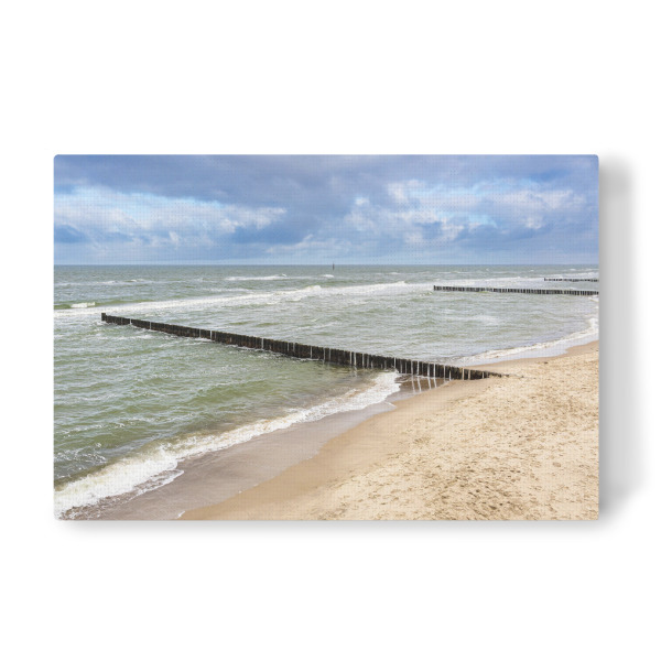 Leinwandbild "Strand, Buhnen, Wellen, Wolken" artboxONE - Natur,Reise,Reise / Strand und Meer