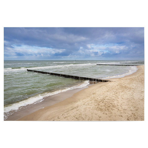 Poster 30x20 cm "Strand, Buhnen, Wellen, Wolken" artboxONE - Natur,Reise,Reise / Strand und Meer