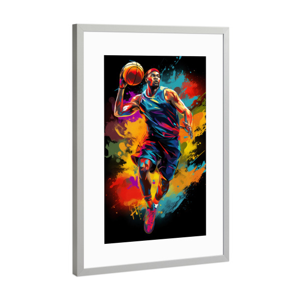 Poster mit Rahmen Silber "Basketball Colorful 5 (matart)" artboxONE - Menschen,Sport,Männer