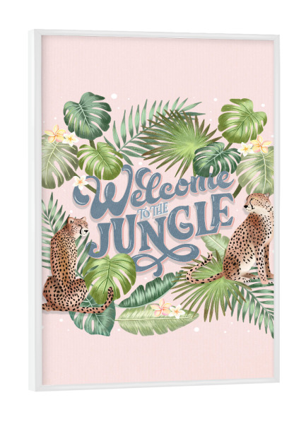 Poster mit weißem Rahmen "Welcome to the Jungle mit Geparden" artboxONE - Typografie,Floral,Tiere