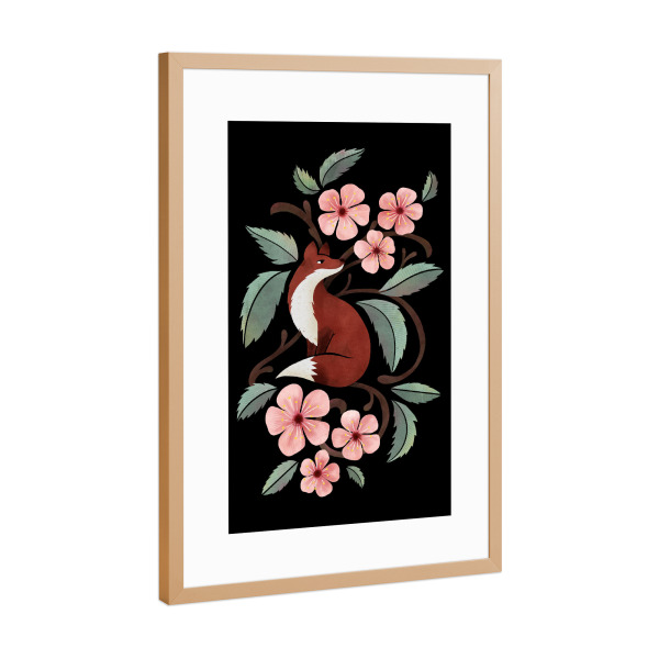 Poster mit Rahmen Kupfer "Fuchs in Kirschblüten" artboxONE - Natur,Floral,Tiere