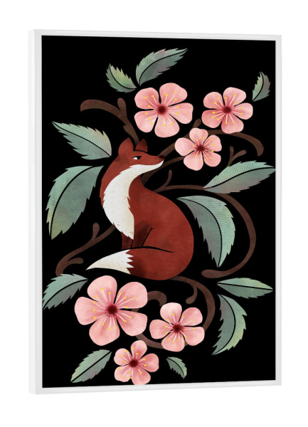 Poster mit weißem Rahmen "Fuchs in Kirschblüten" artboxONE - Natur,Floral,Tiere
