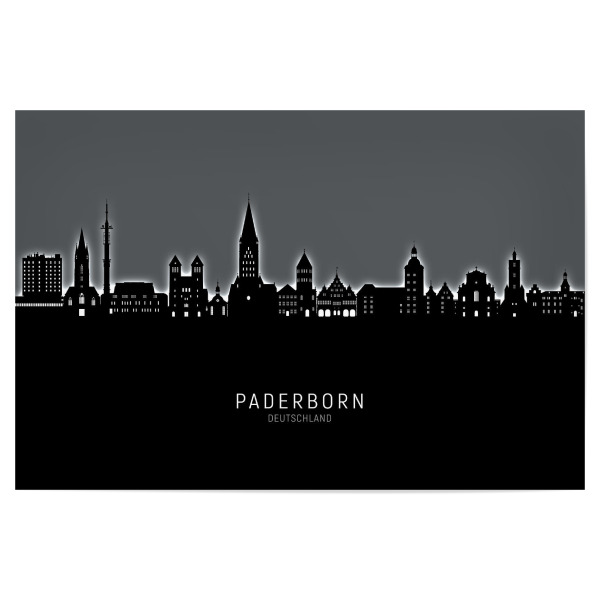 Poster 30x20 cm "Paderborn Skyline Glow White" artboxONE - Städte - Paderborn,Deutschland,Deutschlandskyline,Stadtbild,Stadtbild,Aquarell,Malerei