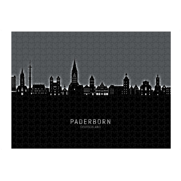 Puzzle Ravensburger "Paderborn Skyline Glow White" artboxONE - Städte - Paderborn,Deutschland,Deutschlandskyline,Stadtbild,Stadtbild,Aquarell,Malerei