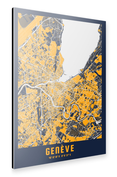 Alu-Dibond "Genf City Map Gelb Blau" 30x20 cm artboxONE