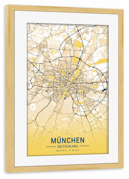 Poster mit Rahmen kiefer "Münchner Stadtplan Map" artboxONE - Städte / München