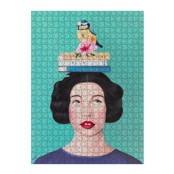 Puzzle Ravensburger "Frau mit Büchern und Vogel" artboxONE - Tiere,Menschen - Vogeldruck,Frauendruck,Porträt,Naive kunst,Niedliche kunst