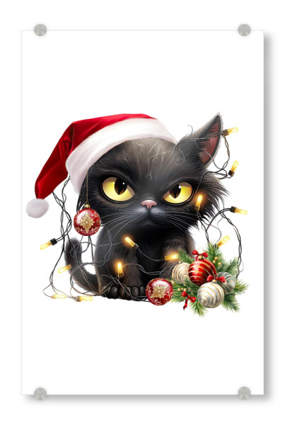 Acrylglasbild "Katze mit Weihnachtsmütze" artboxONE - Tiere,Weihnachten,Festivals,Lustig