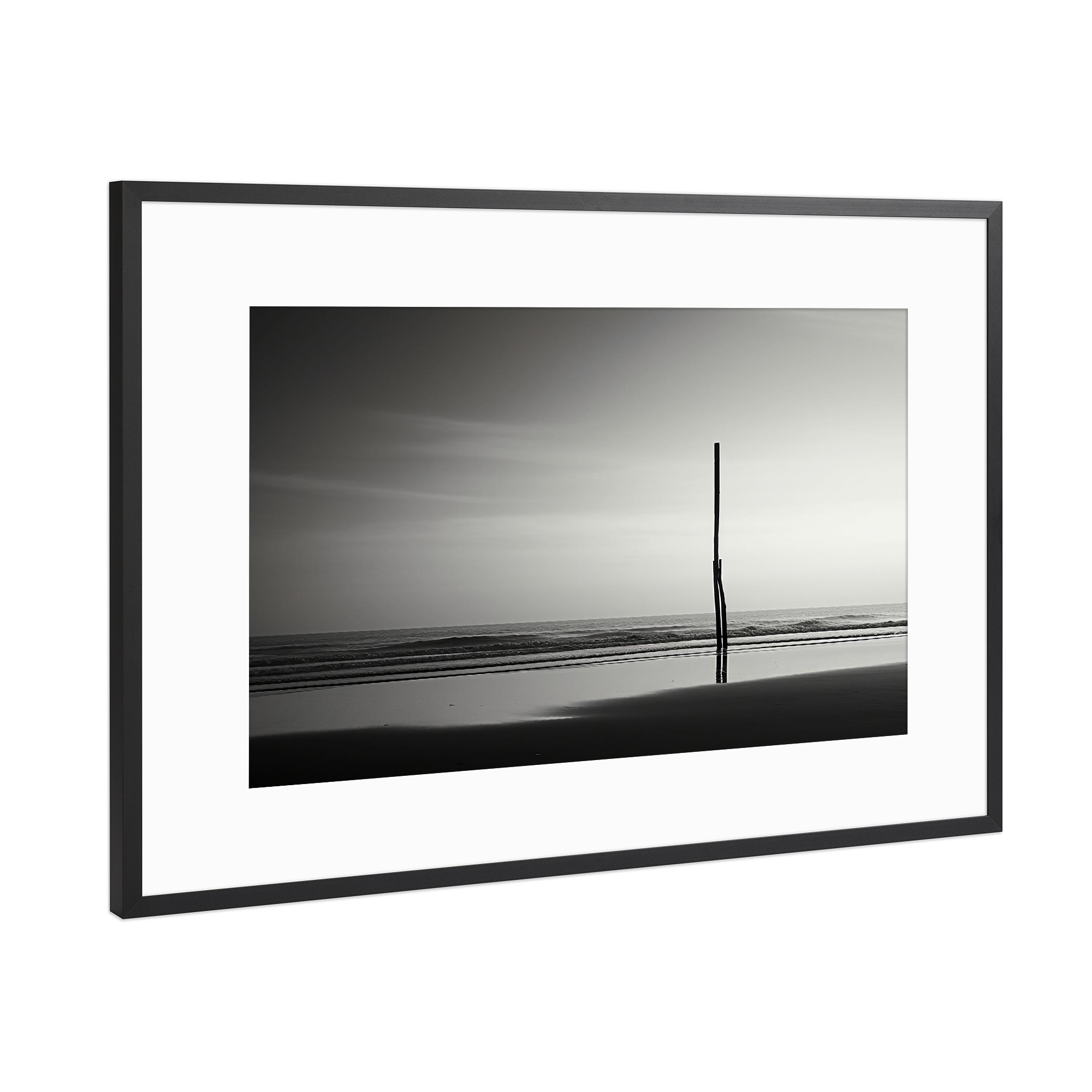 Poster mit Rahmen Schwarz (Metallic) "Am Strand von Sankt-Peter-Ording" artboxONE - Natur,Schwarzweiß,Reise / Strand und Meer