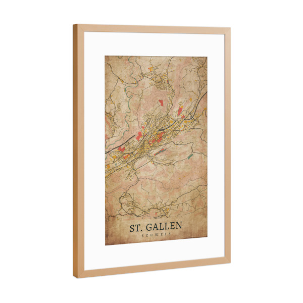 Poster mit Rahmen Kupfer "Stadtplan Vintage St. Gallen" artboxONE - Städte,Kartografie
