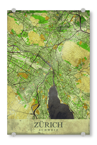Acrylglasbild "Zürich Vintage City Map" artboxONE - Städte / Zürich,Kartografie