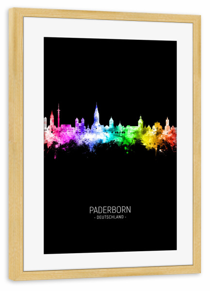 Poster mit Rahmen kiefer "Paderborn Skyline Farbe Schwarz" artboxONE - Städte