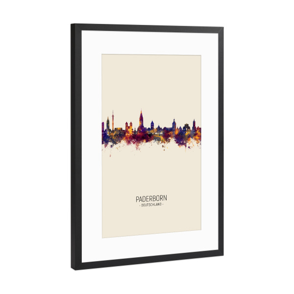 Poster mit Rahmen Schwarz (Metallic) "Paderborn Skyline Beige" artboxONE - Städte