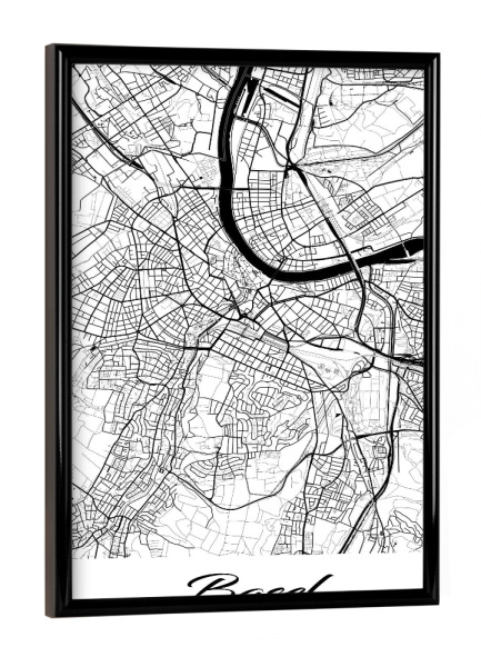 Poster mit schwarzem Rahmen "Basel City Map" artboxONE - Städte,Schwarzweiß,Kartografie