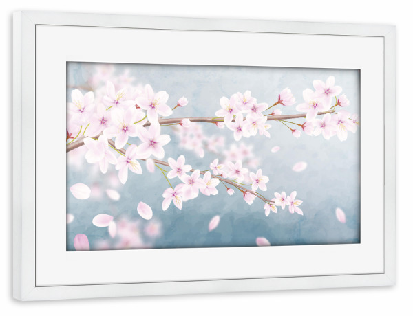 Poster mit Rahmen weiß "Kirschblüten blühen" artboxONE - Natur,Floral - Kirschblüte,Baum,Japan,Natur,Pink,Rosa,Zweig,Blüten,Blühen,Blumen