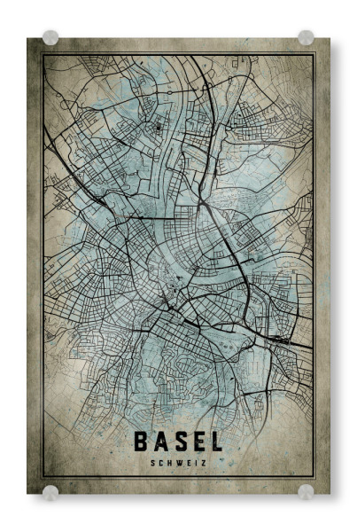 Acrylglasbild "Basler City Map Retro" artboxONE - Städte,Kartografie