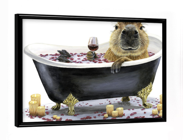 Poster mit schwarzem Rahmen "Frohes Cappy-Bad" artboxONE - Tiere,Essen & Trinken / Alkohol,Lustig