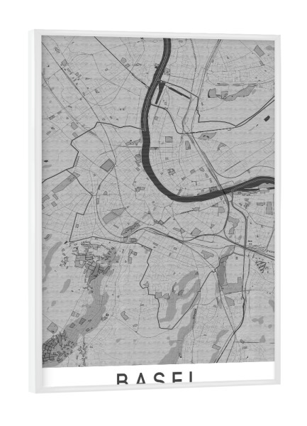 Poster mit weißem Rahmen "Basler - Stadtplan" artboxONE - Städte,Schwarzweiß,Kartografie