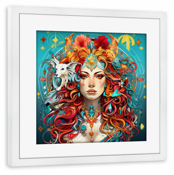 Poster mit Rahmen weiß "ZODIAC SIGN" artboxONE - Menschen,Streetart,Für Mama - Zodiac,Blue,Woman,Fashion,Beautiful,Zodiac sign,Sternzeichen