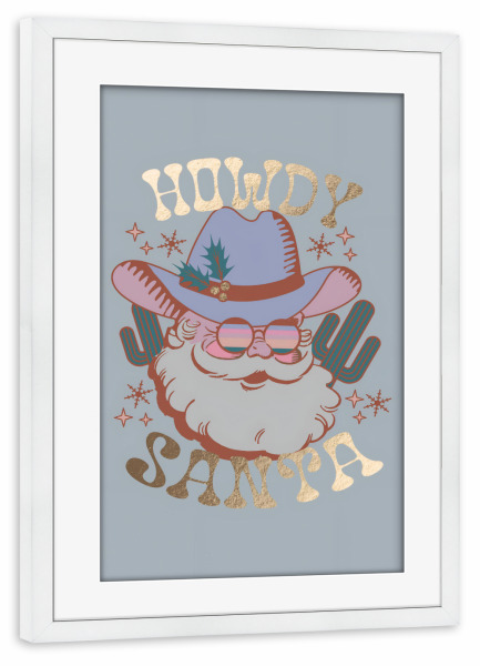 Poster mit Rahmen weiß "Hallo Weihnachtsmann" artboxONE - Abstrakt - Weihnachtsmann,Geschenk,Weihnachten,Feiertag,Grüß dich,Land,Funky,Mistel