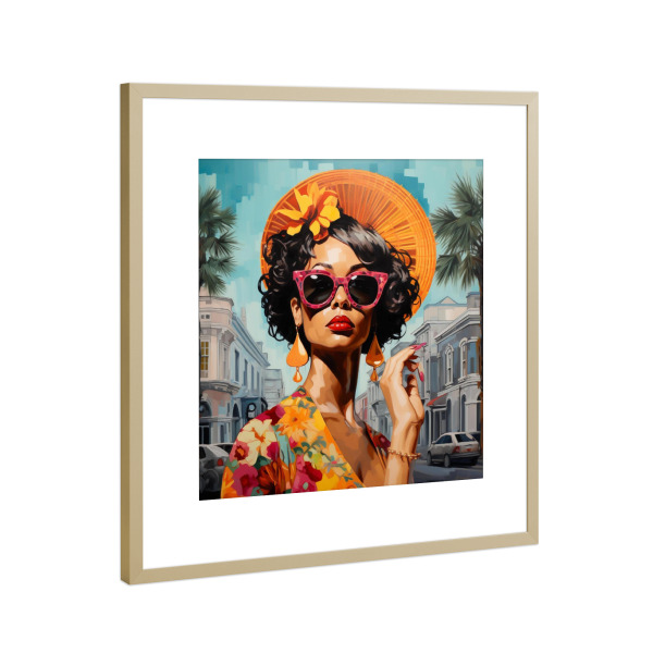 Poster mit Rahmen Gold "SAVANNAH DESTINY" artboxONE - Städte,Reise,Fashion,Für Mama - Savannah,Georgia,Usa,Stadt,Frau,Sommer,Beauty,Orange