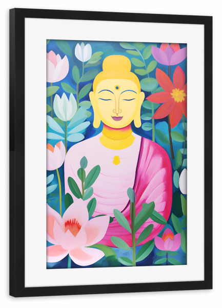 Poster mit Rahmen schwarz "Floraler Buddha" artboxONE - Floral,Menschen,Reise / Länder
