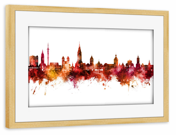 Poster mit Rahmen kiefer "Paderborn Deutschland Skyline Rot" artboxONE - Städte