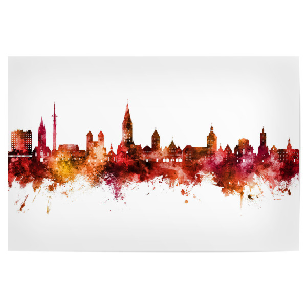 Poster 30x20 cm "Paderborn Deutschland Skyline Rot" artboxONE - Städte - Paderborn,Deutschland,Deutschlandskyline,Stadtbild,Stadtbild,Aquarell,Malerei