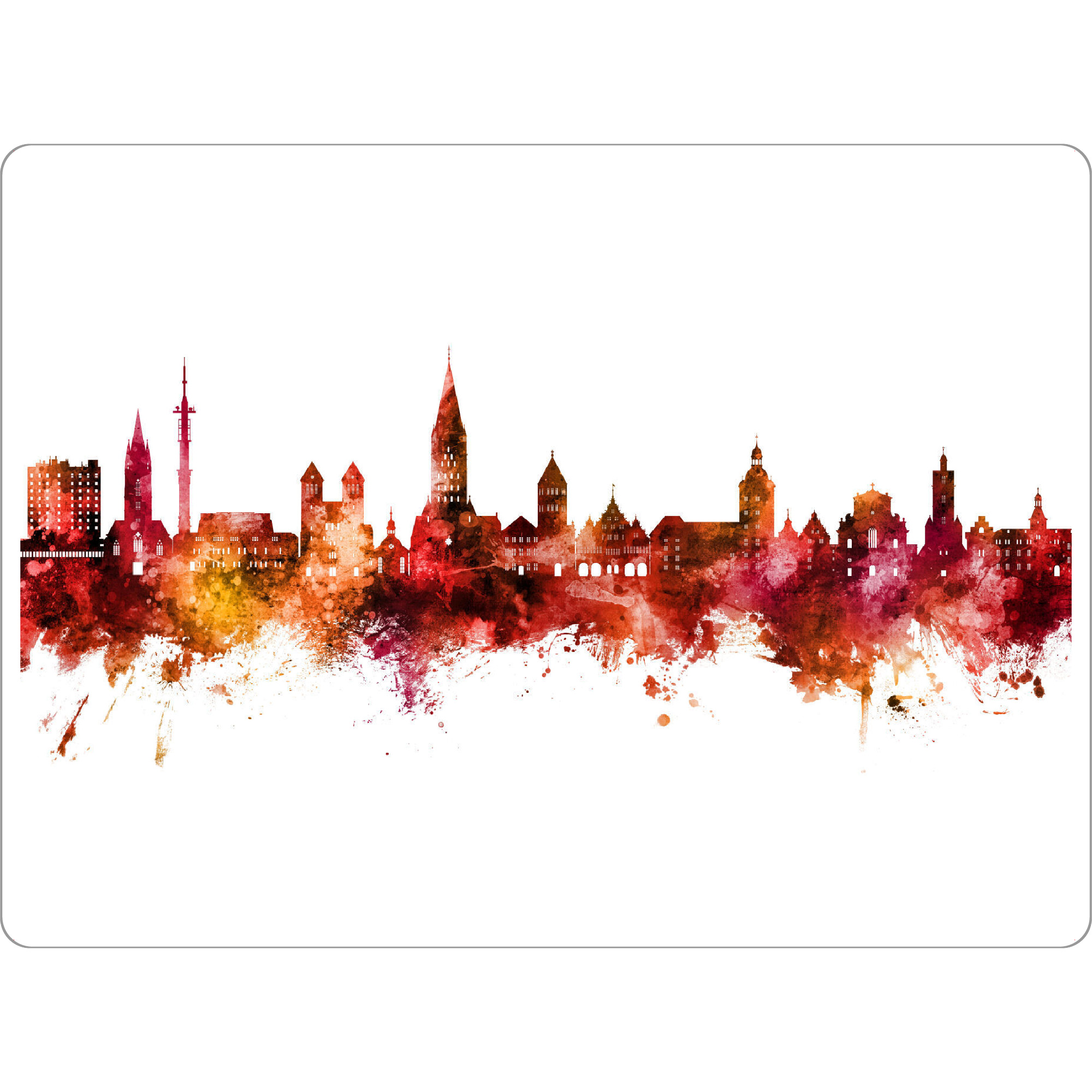 Tischset "Paderborn Deutschland Skyline Rot" artboxONE - Städte - Paderborn,Deutschland,Deutschlandskyline,Stadtbild,Stadtbild,Aquarell,Malerei