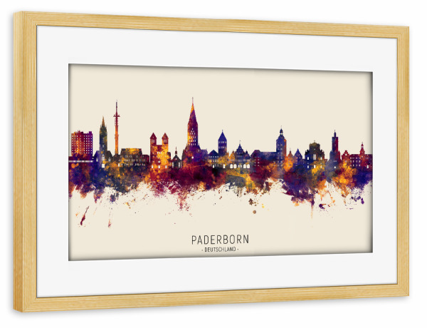 Poster mit Rahmen kiefer "Paderborn Skyline Herbstname" artboxONE - Städte