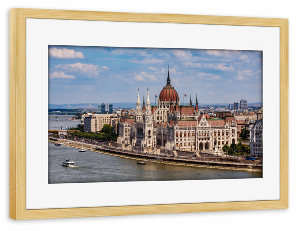 Poster mit Rahmen kiefer "Ungarns Parlament an der Donau" artboxONE - Reise,Architektur,Städte / Budapest - Budapest,Parlament,Donau,Ungarn,Buda,Pest