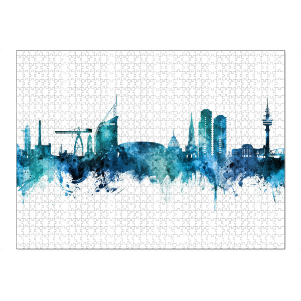 Puzzle Ravensburger "Bremerhaven Skyline Blau" artboxONE - Städte - Bremerhaven,Deutschland,Deutschlandskyline,Stadtbild,Stadtbild,Aquarell,Malerei