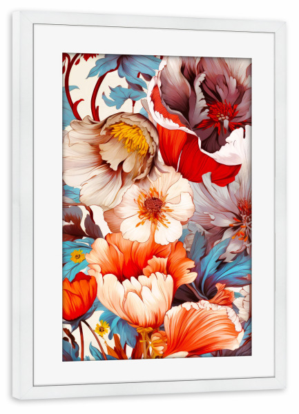 Poster mit Rahmen weiß "Blumen und Blätter I" artboxONE - Natur,Floral - Natur,Blumen,Blumen,Botanische,Blätter,Blatt,Blumen,Garten
