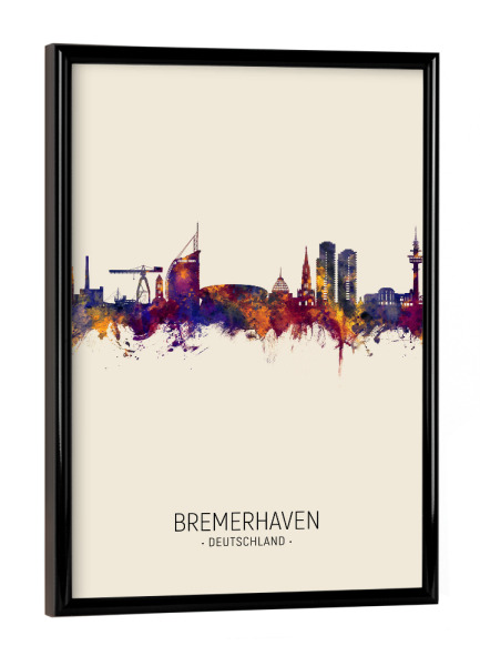 Poster mit schwarzem Rahmen "Bremerhaven Skyline Beige" artboxONE - Städte