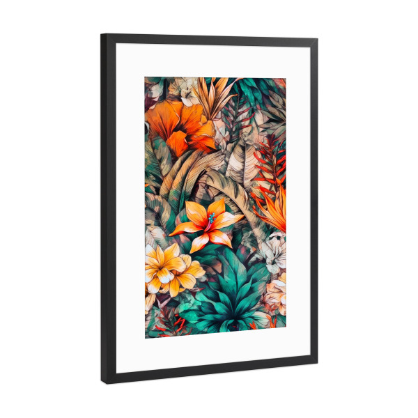 Poster mit Rahmen Schwarz (Metallic) "Tropische Flora B" artboxONE - Natur,Floral - Natur,Blumen,Blumen,Botanisch,Blätter,Blatt,Blumen,Tropisch