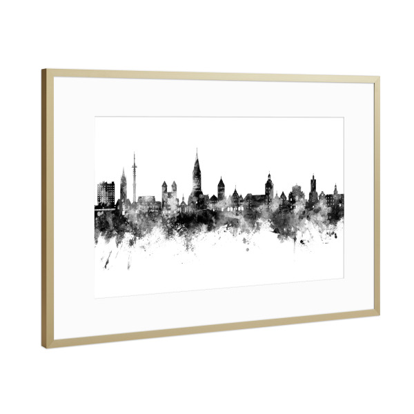 Poster mit Rahmen Gold "Paderborn Skyline Schwarz" artboxONE - Städte,Schwarzweiß