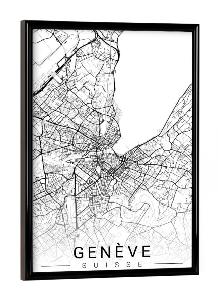 Poster mit schwarzem Rahmen "Geneva - city map" artboxONE - Städte,Schwarzweiß,Kartografie