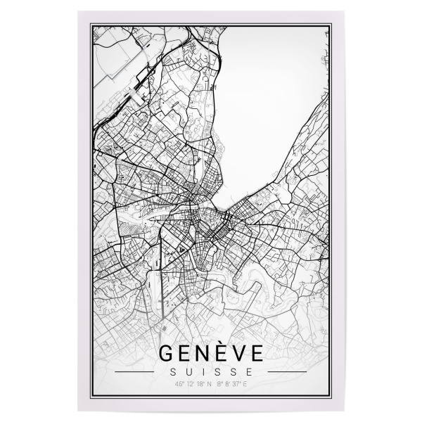 Poster 30x20 cm "Geneva - city map" artboxONE - Städte,Schwarzweiß,Kartografie