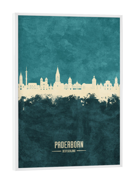 Poster mit weißem Rahmen "Paderborner Skyline Türkis" artboxONE - Städte