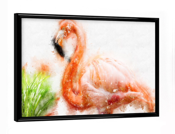 Poster mit schwarzem Rahmen "Flamingo mit Schilfgras" artboxONE - Natur,Tiere,Reise / Afrika