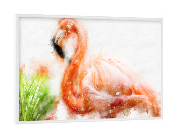 Poster mit weißem Rahmen "Flamingo mit Schilfgras" artboxONE - Natur,Tiere,Reise / Afrika
