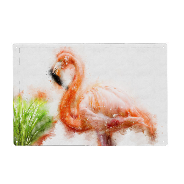 Metall Poster "Flamingo mit Schilfgras" artboxONE - Natur,Tiere,Reise / Afrika