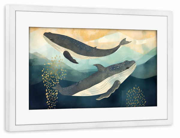 Poster mit Rahmen weiß "Blauwal Liebe" artboxONE - Tiere,Abstrakt,Unterwasser